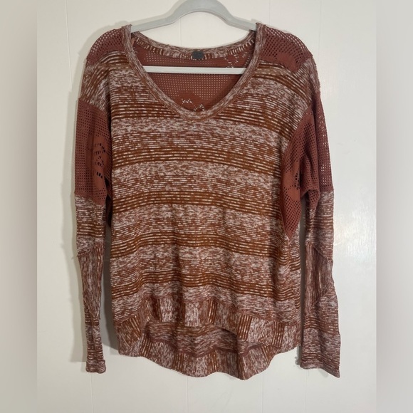 We The Free Tops - We The Free Burnt Orange Crochet Knit Long Sleeve Pullover Women’s Top Bohemian